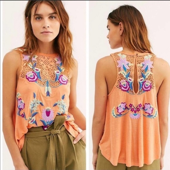 Free People Tops - Free People Flower Power Crochet Embroidered Floral Tank Top S